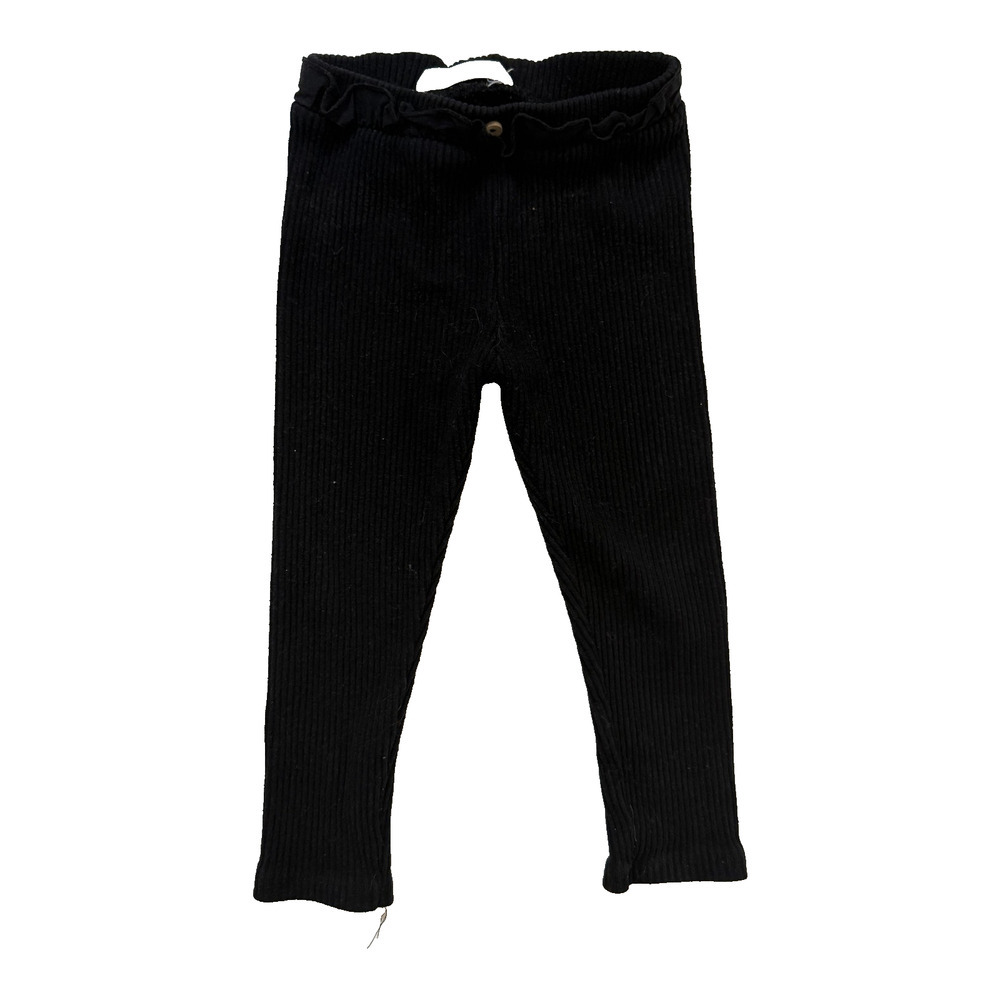 Zara Kids Leggings Girls 3-4 Years Black Ribbed Corduroy Pull On Pants‎ Cozy